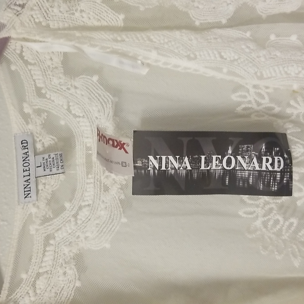 Nina Leonard size large ladies boho lace design top sweater white floral mesh - Picture 2 of 6